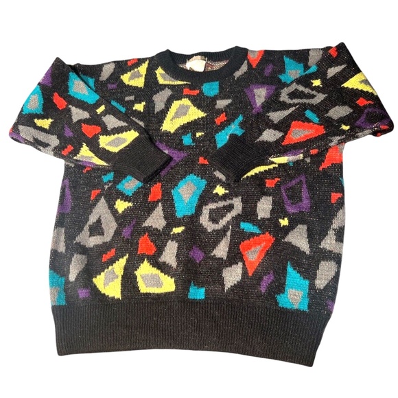 Vintage 80's Esprit Sport Memphis Style Abstract Colourful Knit Sweater - Picture 3 of 4